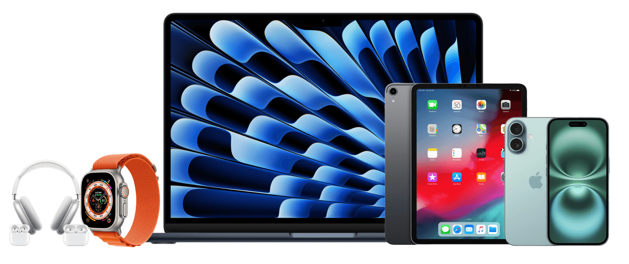 Refurbished tech products including tablet, smartphone, headphones and smartwatch